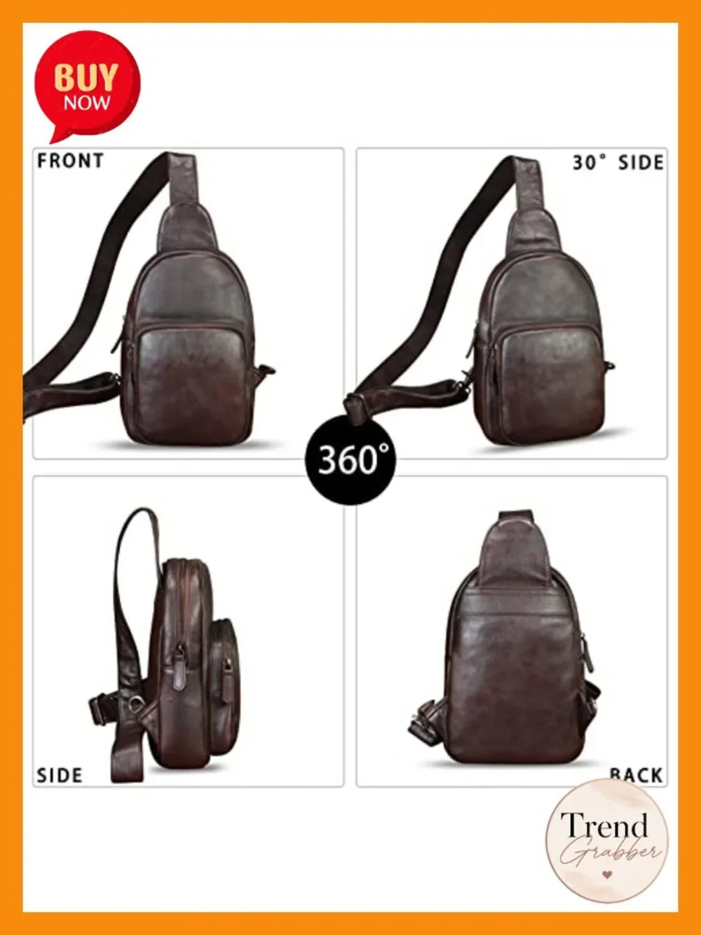 Genuine Leather Sling Bag Crossbody Backpack Handmade Chest Shoulder Daypack